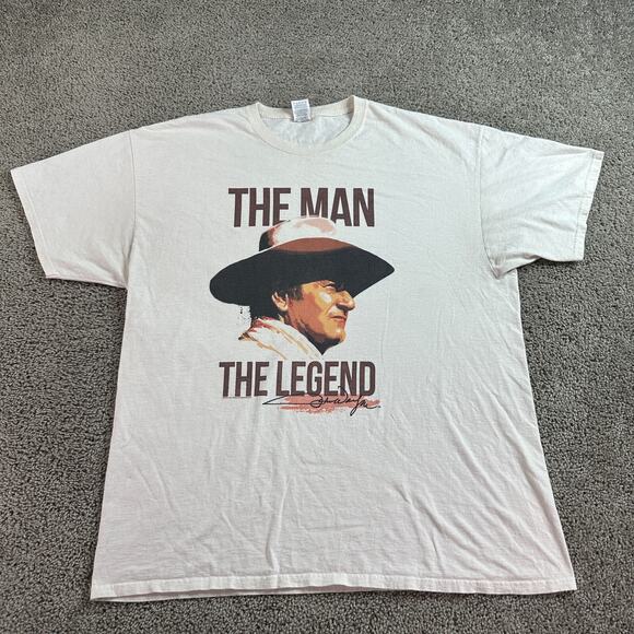 John Wayne Shirt Mens 2XL White Beige Big Print The Man The Legend Short Sleeve* - Picture 1 of 12
